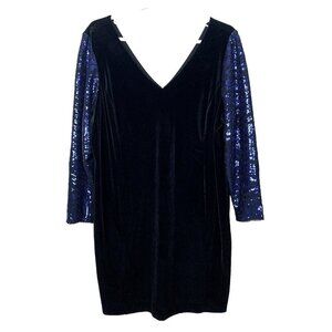 Lane Bryant Sequin Black Velvet Dress Party Cocktail V Neck Black Womens 22 Blue